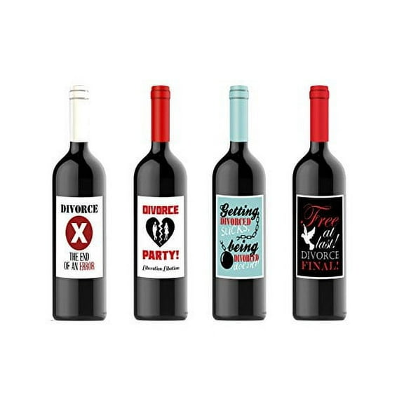 Divorce Party Celebration Custom Wine Labels for Four (4) Bottles 4.25 x 5.5 Each