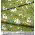 thumbnail image 3 of Soimoi Green Cotton Duck Fabric Unicorn & Rainbow Nature Print Fabric by the Yard 42 Inch Wide, 3 of 3