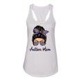 thumbnail image 3 of Autism Awareness Mom Life Messy Hair Bun | Cool Support Neon Print Bandana Mother's Day Ladies Racerback Tank Top, White, X-Large, 3 of 5