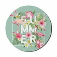 thumbnail image 1 of Floral Mouse Pad for Computers, Tropical Flower with Flamingos Retro Wedding Romance Petals Graphic Artwork, Round Non-Slip Thick Rubber Modern Mousepad, 8" Round, Mint Green Pink, by Ambesonne, 1 of 2
