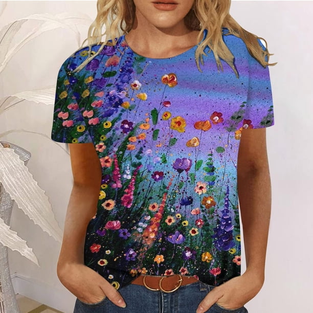 Pntutb, camiseta de manga corta suelta con cuello redondo y estampado informal de verano a la moda para mujer, blusa, Jersey Pntutb Pntutb-4687