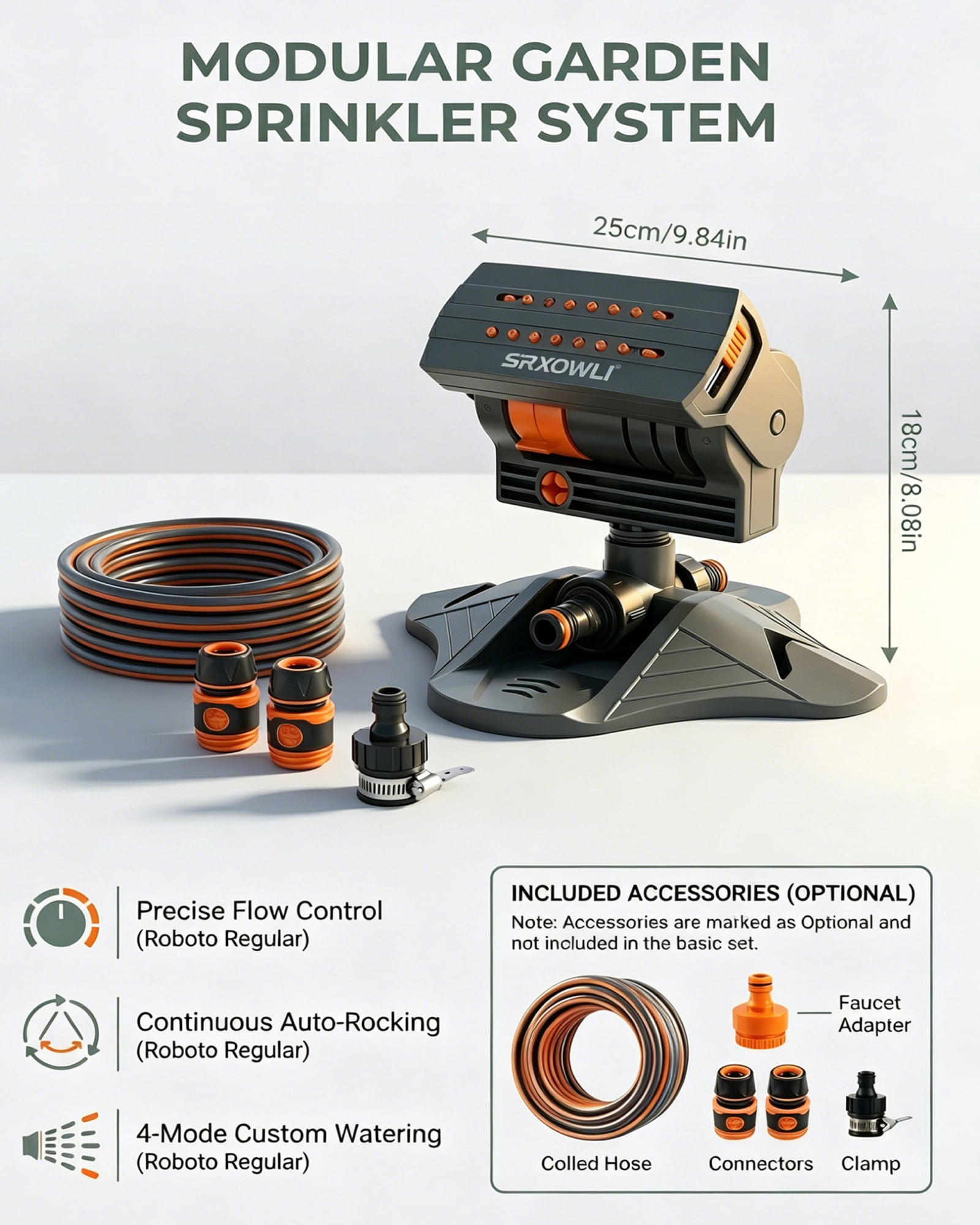 Oscillating Lawn Sprinkler for Yard Garden Adjustable 360 Degree Coverage with 16 Nozzle Heads Dual Zone Irrigation Heavy Duty Metal Base Stable Spike Stand for Outdoor Lawn - SINGLE DEVICE