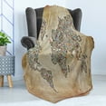 thumbnail image 4 of Collage Soft Flannel Fleece Throw Blanket, Vintage Backgrounded Various Photos Shaped as World Map Travelling Continents, Cozy Plush for Indoor and Outdoor Use, 50" x 60", Multicolor, by Ambesonne, 4 of 5