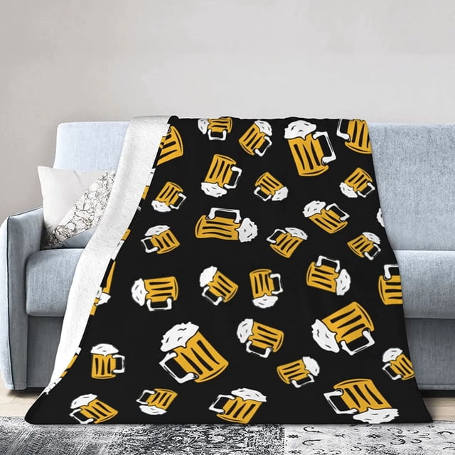 Beer Cartoon Pattern Soft Throw Blanket All Season Microplush Warm Blankets Lightweight Tufted Fuzzy Flannel Fleece Throws Blanket for Bed Sofa Couch 80x60in