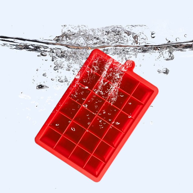 Molde de Silicona para Cubitos de Hielo Flexible 24 Antiadherente Cuadrado para Congelador (Rojo)