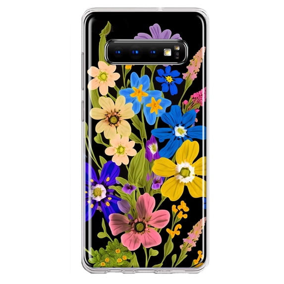 MUNDAZE Samsung Galaxy S10 Plus Shockproof Clear Hybrid Protective Phone Case Blue Yellow Vintage Spring Wild Flowers Floral Cover