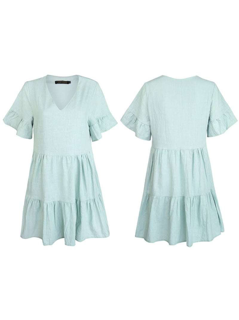 FANCYINN Womens Sweet Shift Dress with Pockets Bell Sleeve Ruffle Hem V Neck Spring Swing Tunic Mini Dress Light Green XL - Walmart.com FANCYINN Womens Sweet Shift Dress with Pockets Bell Sleeve Ruffle Hem V Neck Spring Swing Tunic Mini Dress Light Green XL - Walmart.com