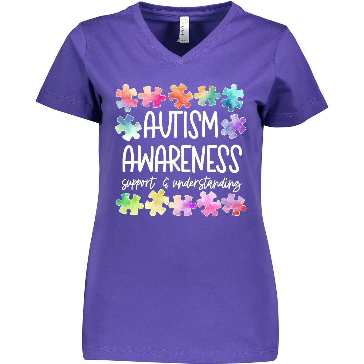 Inktastic Autism Awareness Support and Understanding Puzzle Pieces Women's V-Neck T-Shirt