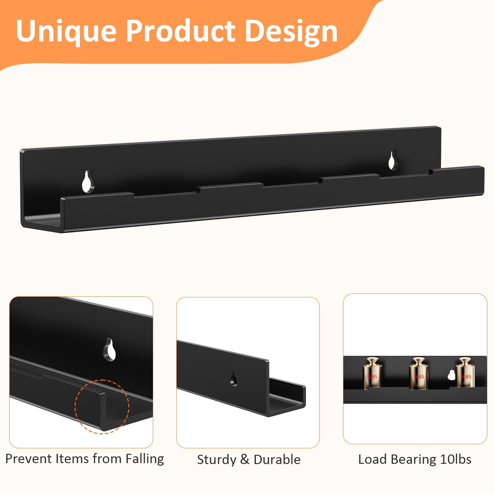 12 Pack Vinyl Record Holder, 12" Vinyl Wall Mount Shelf, Record Holder for Display and Storage, Floating Shelves for Wall, Living Room,Bedroom, Black