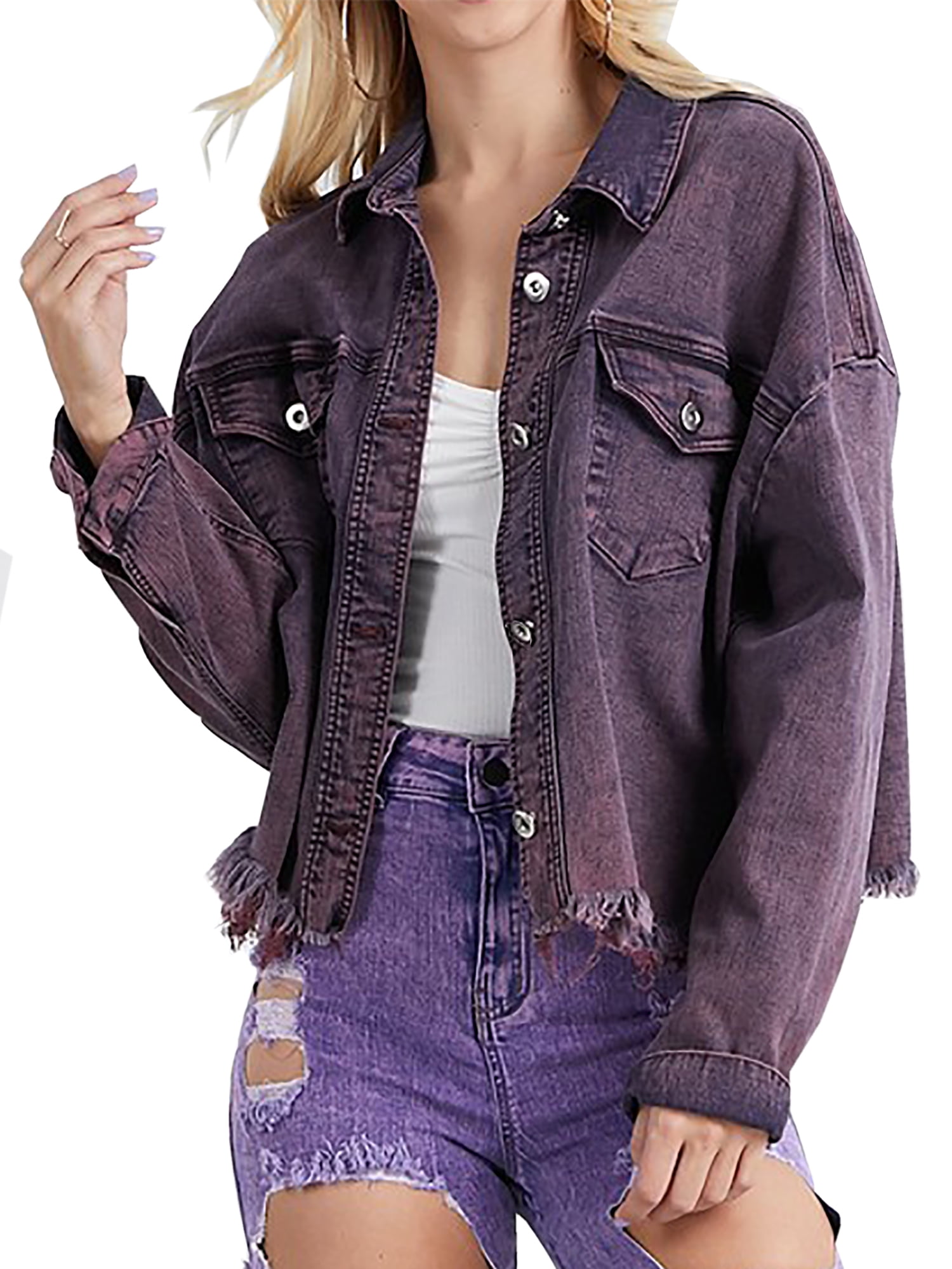 magenta denim jacket