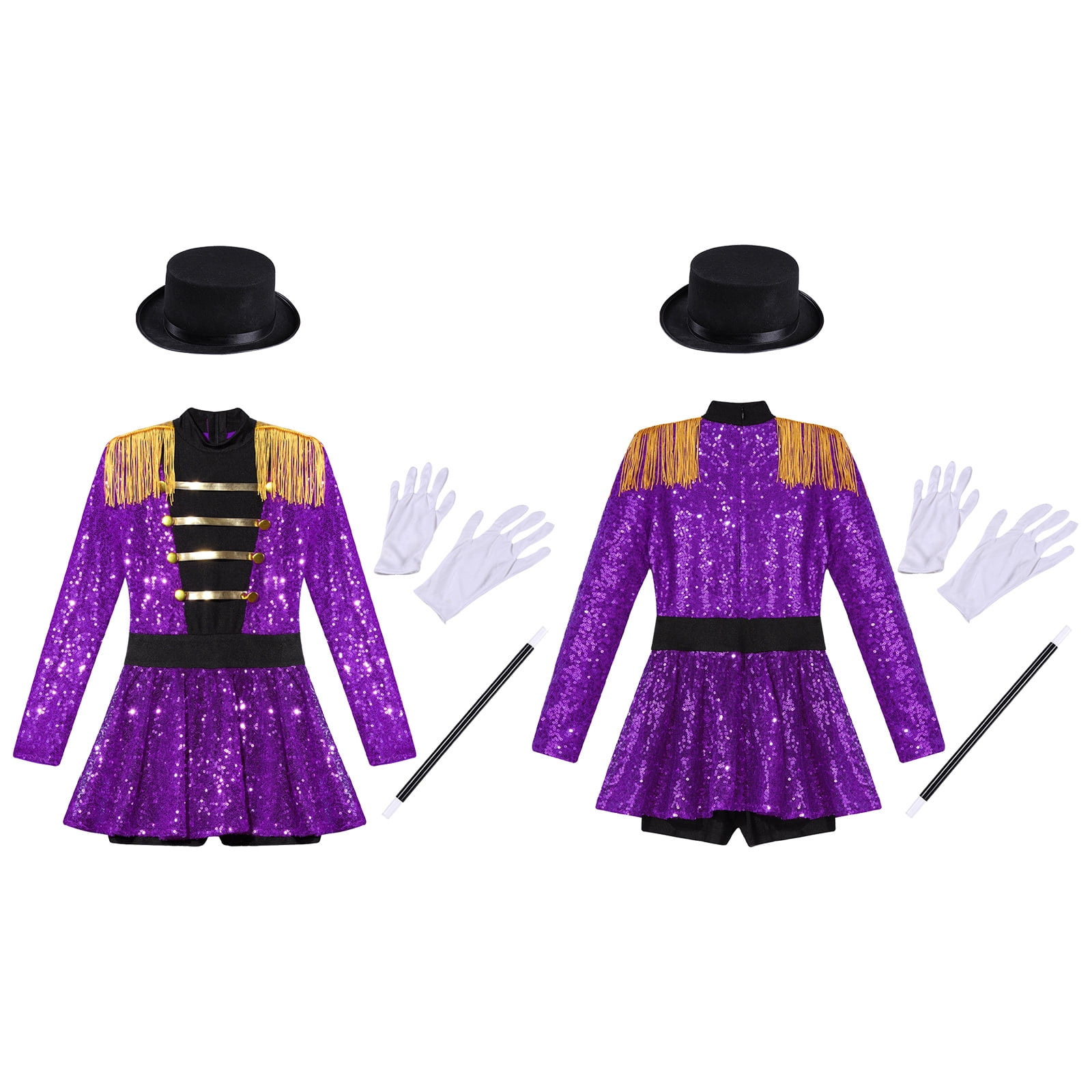 iiniim Girls Circus Ringmaster Jumpsuit Shiny Sequins Performance Leotard Dress Magician Outfits Purple 14
