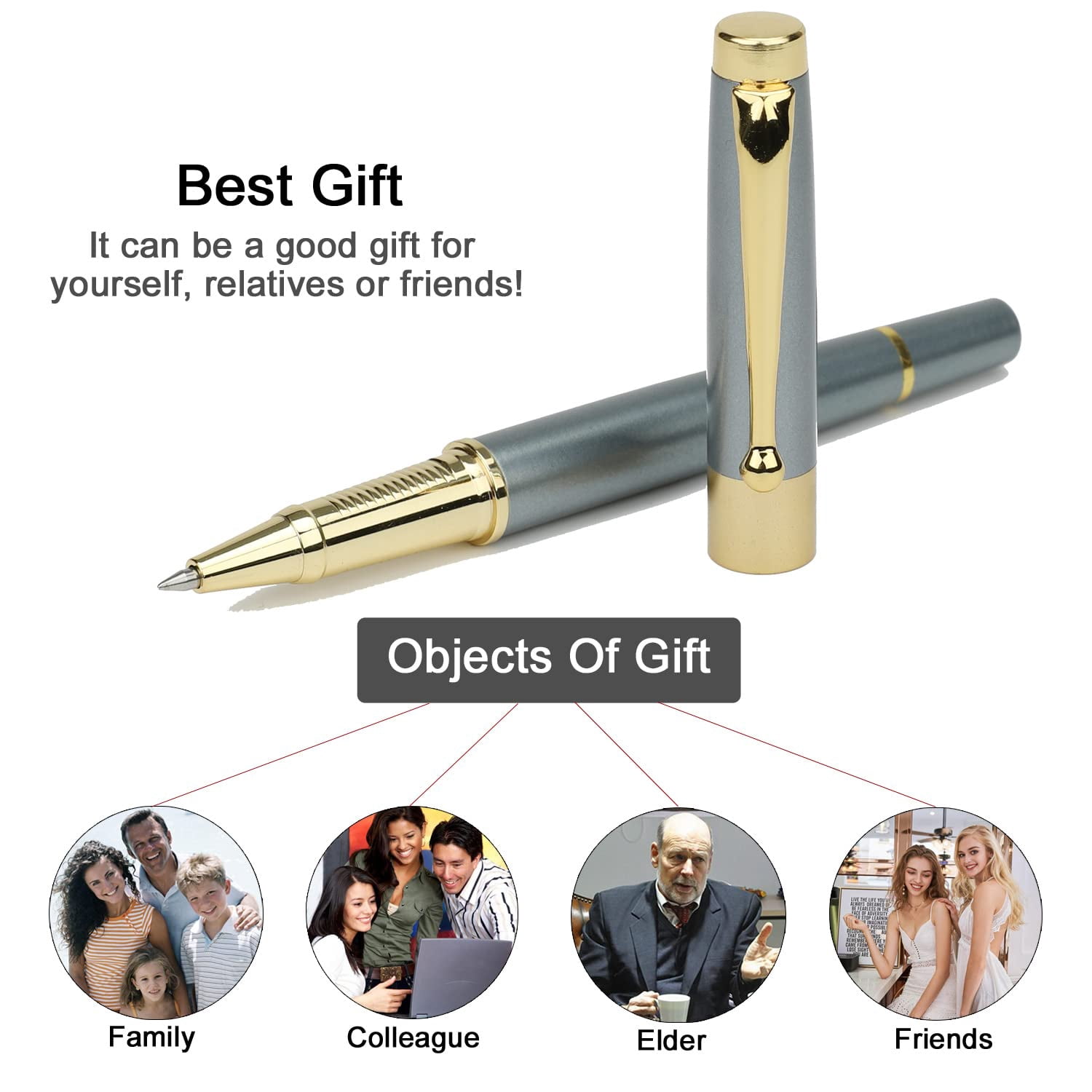 Ballpoint Pen Black Refill Luxury Line Width 0.5mm Ball Gift Set For Men & Women Professional Executive Office Nice Ballpens Classy Box (blue)