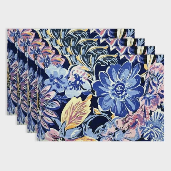 Autua 4Pcs Flower Pattern Linen Table Mats for Parties and Home Decor 18x12in