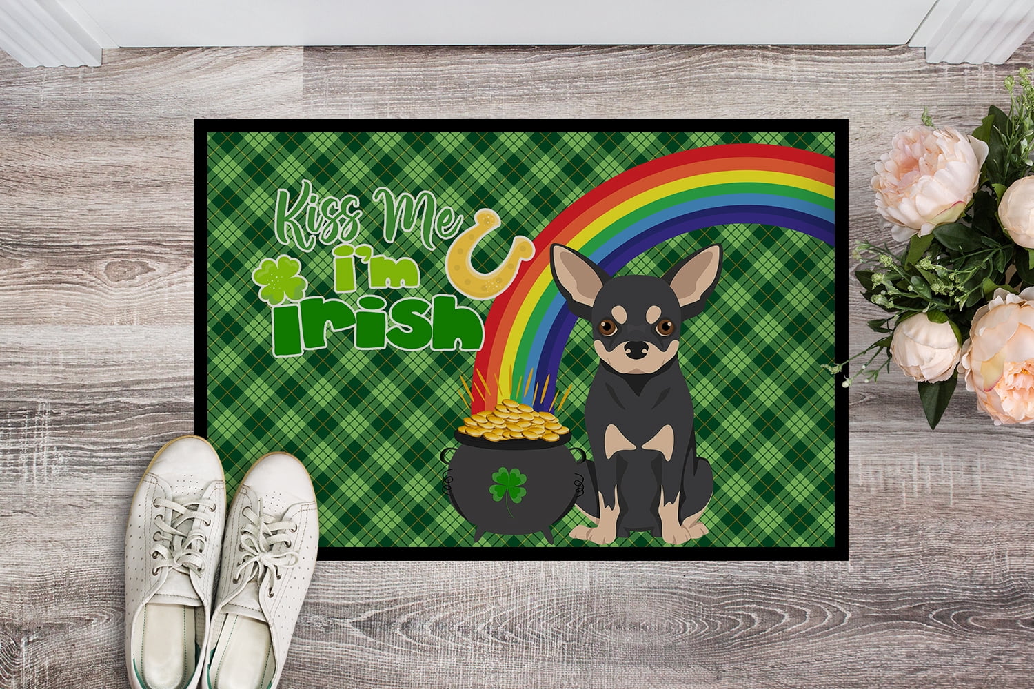 Black and Cream Chihuahua St. Patrick's Day Indoor or Outdoor Mat 24x36 36 in x 24 in
