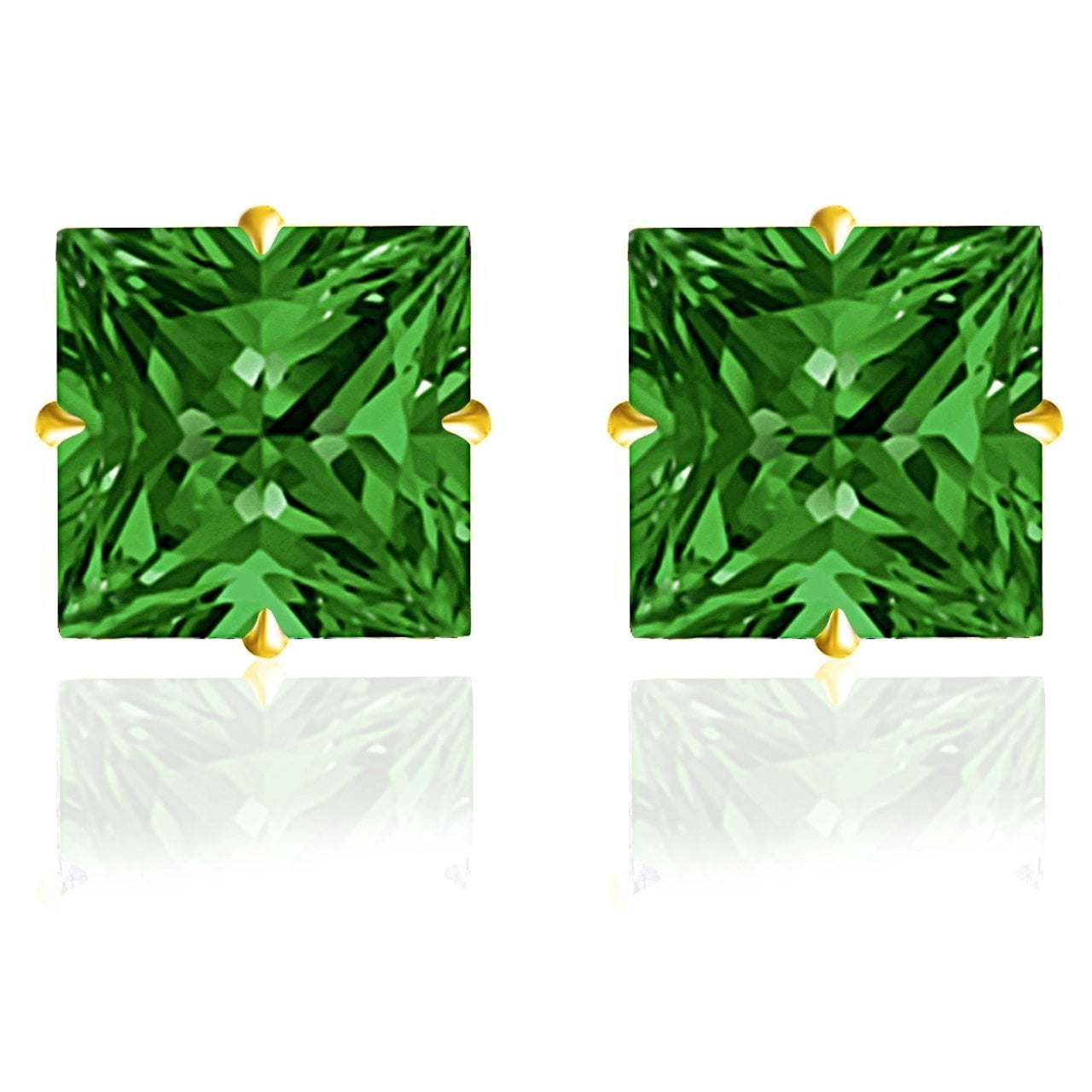 14k Solid White OR Yellow Gold Princess Cut CZ Stud Earrings By Orchid