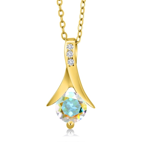 Gem Stone King 1.05 Ct Mercury Mist Mystic Topaz E-F Lab Grown Diamond 18K Yellow Gold Plated Silver Pendant with Chain