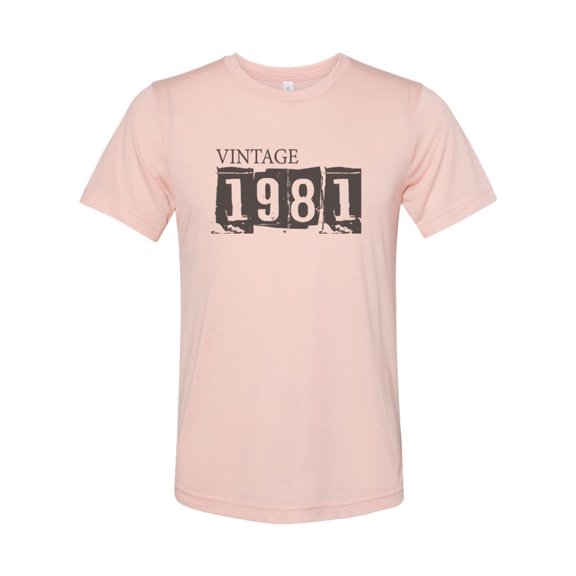 "Vintage 1981, 1981 Shirt, Unisex, Born In 1981, Soft Bella Canvas, Sublimation, 1981, 1981 Tee, Gift For Her, Birthday Gift, Birthday Shirt, Peach, LARGE"