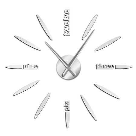 Creative Simplicity Frameless Wall Clock Stickers, DIY Modern Decorative Clocks for Living Room, Bedroom, Office - Easy to Install, Large 3D Clock Design (Silver,27in)