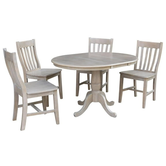 36" Round Extension Wood Dining Table With 4 Cafe Chairs in Washed Gray Taupe