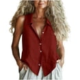 thumbnail image 2 of Tqcoqu Women's Jacket Waistcoat Deep V Neck Sleeveless Button Down Vest Linen Casual Trendy Tank Tops,Wine,Women's S-XXL, 2 of 7