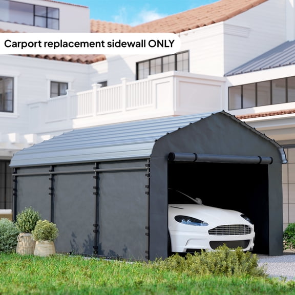 Outsunny Carport Replacement Sidewall Panel Set of 4 for 12' x 20' Carports, UPF50  Waterproof PE Tarp Replacement Side Wall Cover, Dark Gray