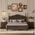 thumbnail image 2 of Euroco 3-Pieces Bedroom Set, Solid Wood Full Size Platform Bed with 2 Nightstand for Adults, Walnut, 2 of 13