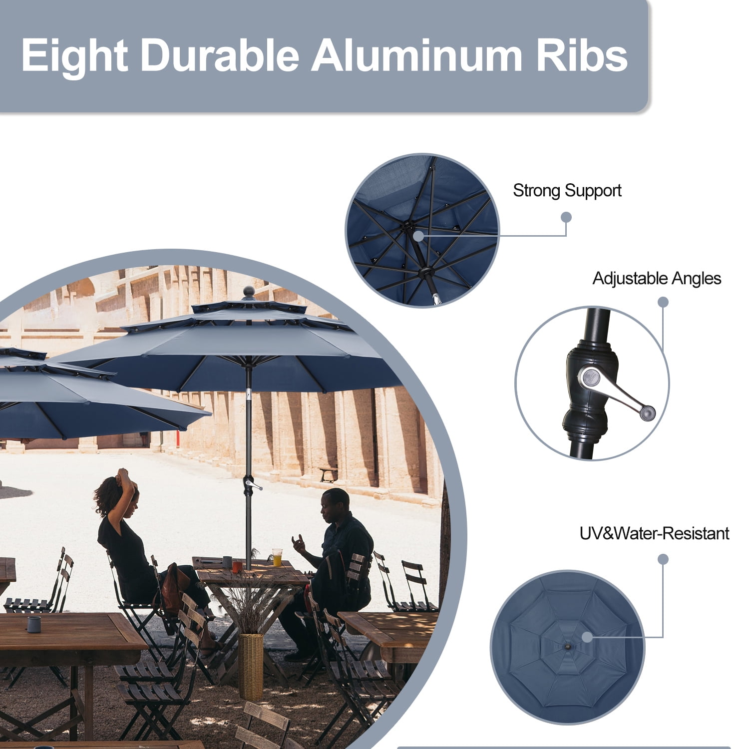 Autlaycil 10ft Navy Blue Patio Umbrella and Base with Push Button Tilt and Crank, 8 Sturdy Ribs UV Protection Waterproof for Garden, Table, Pool