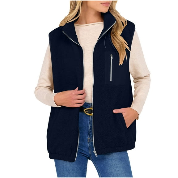 Womens Vest Jackets Fashion Fall Winter Sleeveless Coat Zip Up Warm Fleece Fuzzy Jackets Outerwear With Pockets