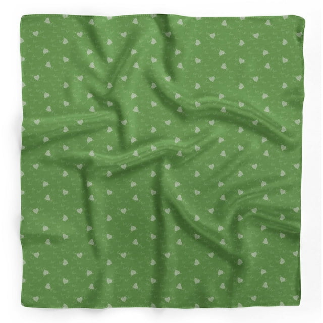 Bimba Green Heart & Love Text Printed Pure Silk Scarf Neck Wrap Summer Hair Bandanas For Women 40 x 80 Inches