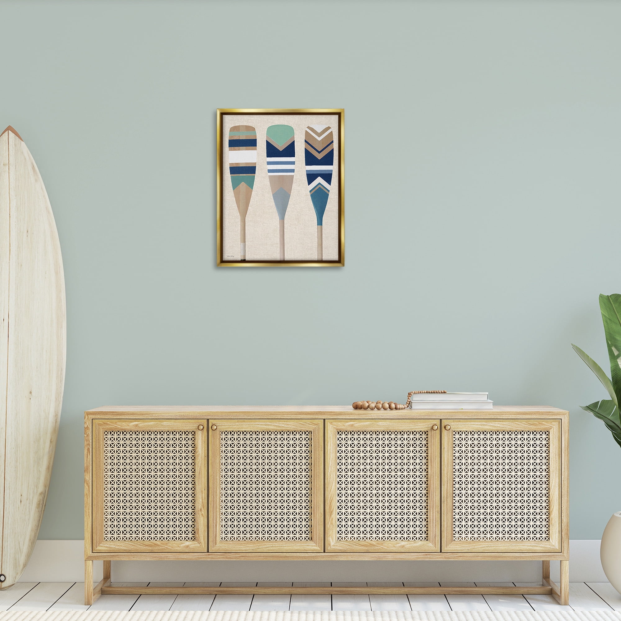 Stupell Industries Boat Oar Trio Nature Painting Gold Floater Framed Canvas Art Print Wall Art, 25 x 31