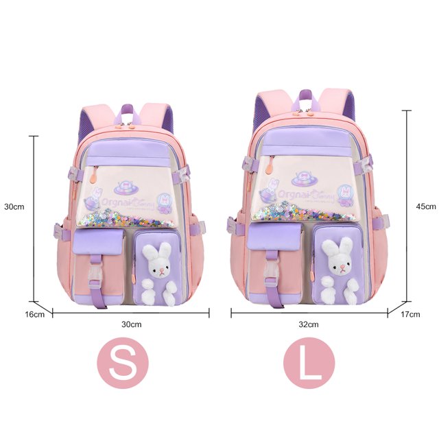Bolsa Cute Cartoon Bunny Backpack Girl Kindergarten Princess Schoolbag (L Pink) Likrtyny Para Estrenar
