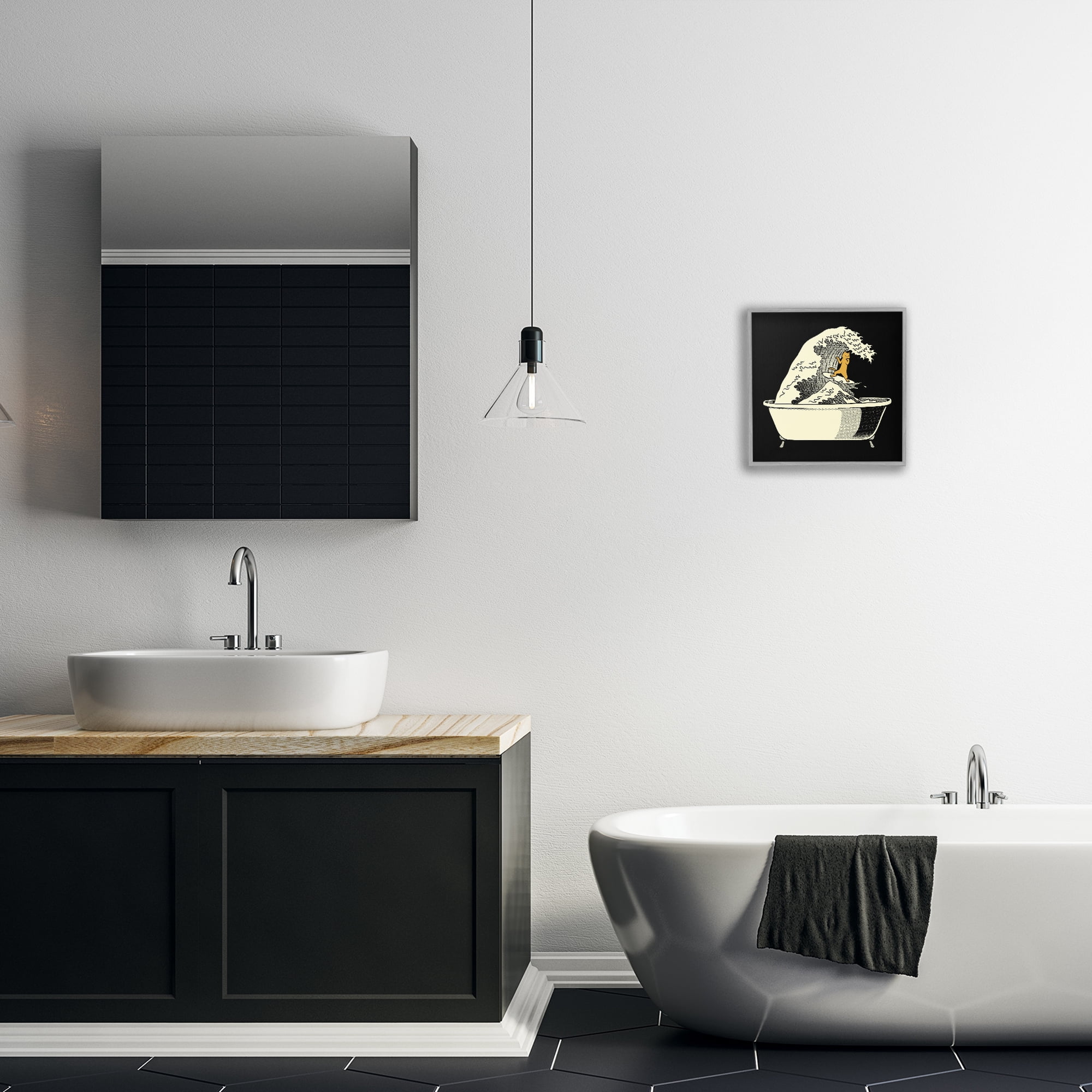 Stupell Industries Kanagawa Bathtub Cat Gray Framed Giclee Art, design by Tobe Fonseca