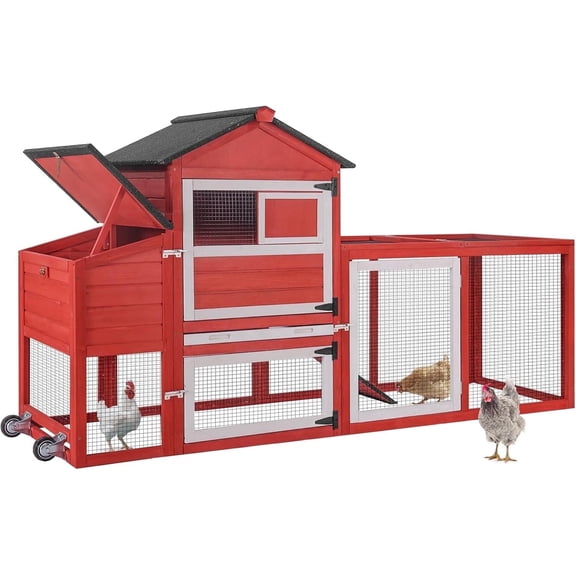 Aivituvin Chicken Coop Chicken House for Outdoor, Poultry Cage with Wheels Large Mobile Hen House and UV-Resistant Roof Red