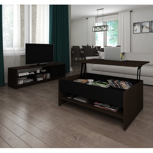 Bestar Small Space 2 Piece Lift Top Storage Coffee Table And TV Stand Set In Dark Chocolate And Bestar Small Space 2 Piece Lift Top Storage Coffee Table And TV Stand Set In Dark Chocolate And