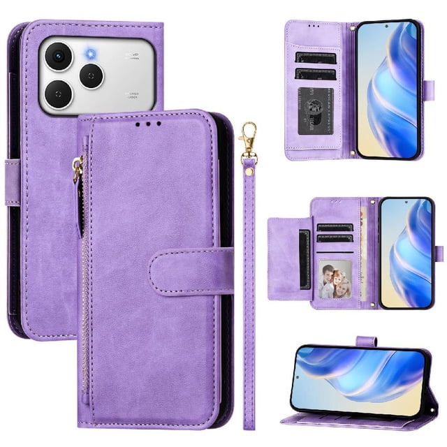 FOXDOCK Funda Tipo Cartera para Honor Magic8 Pro Air Cuero PU con Cremallera y Correa de Muñeca, Ranuras para Tarjetas, Soporte Plegable, Cierre Magnético