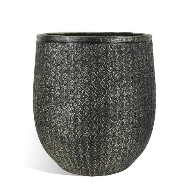 Macetero Worth Garden Redondo 30,48 cm de Diámetro x 38,1 cm de Alto Cemento de Óxido de Magnesio Negro Dorado