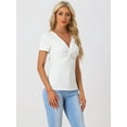 thumbnail image 2 of Unique Bargains Women's Twist Front Blouse Short Sleeve V Neck Casual Top XS White, 2 of 6