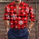 thumbnail image 1 of Camisa con botones de manga larga informal para exteriores, a cuadros, alce, muñeco de nieve, , nuevo diseño de diseñador para hombre, talla grande, 1 of 6