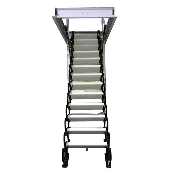 INTSUPERMAI Ceiling Mounted Folding Loft Ladder Attic Stairs Black White 10.5Ft Height 13 Steps (Ceiling Opening Size 31.5" x 35.43")