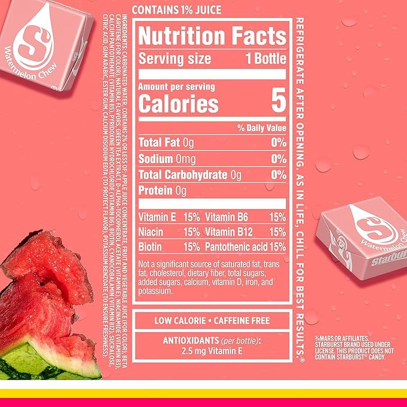 Sparkling Ice STARBURST Watermelon, Zero Sugar Flavored Sparkling Water, 17 fl oz Bottles (Pack of 12)