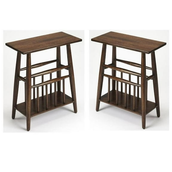 Home Square Magazine Rack End Table in Dark Brown - Set of 2