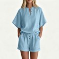 thumbnail image 2 of Bovxnpu Women's 2 Piece Outfits V Neck Short Sleeve Loose Summer Top Shorts Set, 2 of 7