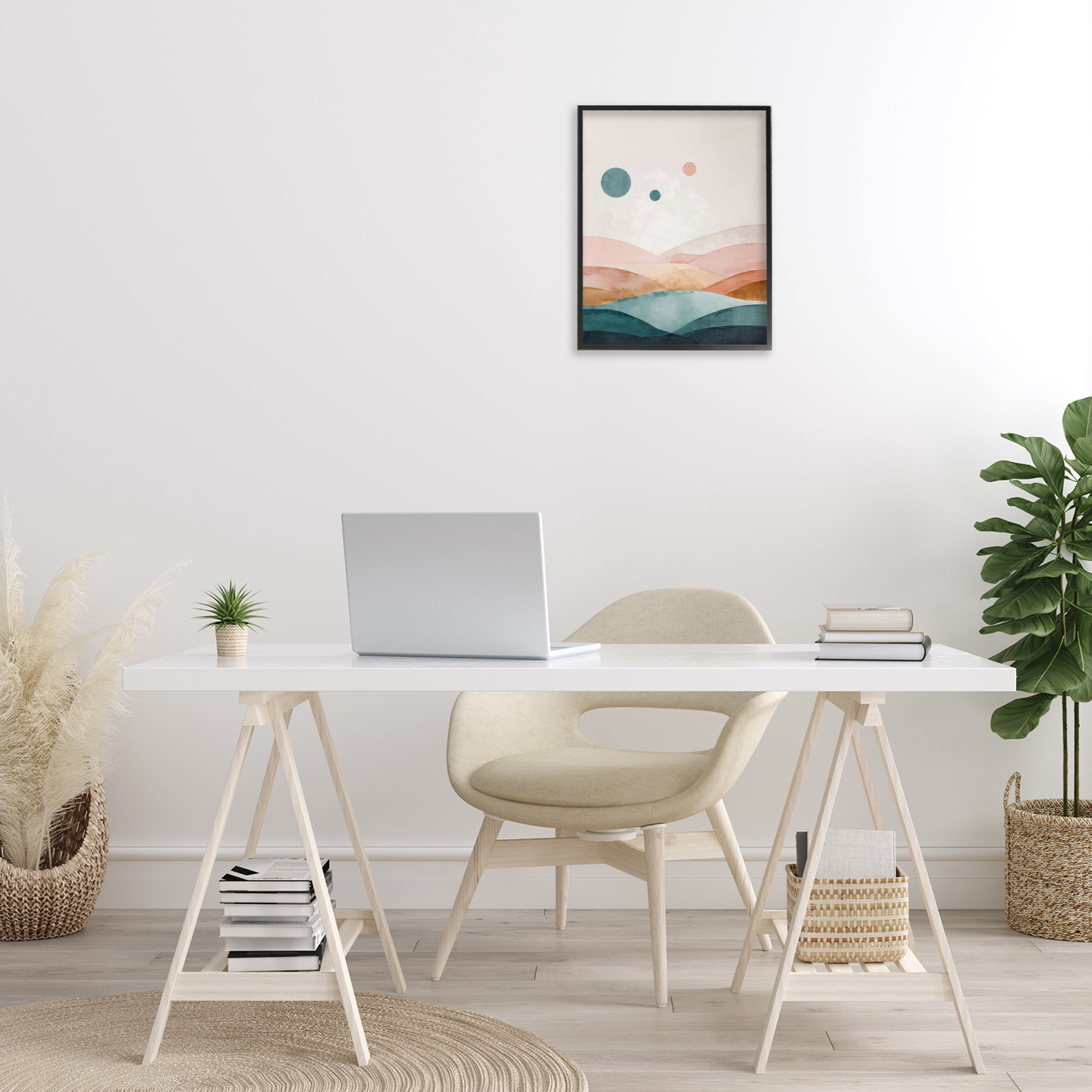 Stupell Industries Spheres Above Desert Landscape Painting Black Framed Art Print Wall Art, 16 x 20