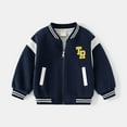 thumbnail image 2 of CAICJ98 Kids Boys Baseball Jacket Toddler Varsity Fleece Letterman Coat Vintage Bomber Casual Button Outerwear with Pockets Kids Letterman Jackets Boys (Navy,4-5 Years), 2 of 4