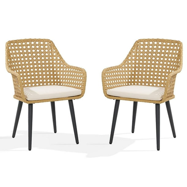 Patio Wicker Dining Chairs, 2 Pieces Outdoor Dining Seating, All Weather Rattan Armchairs with