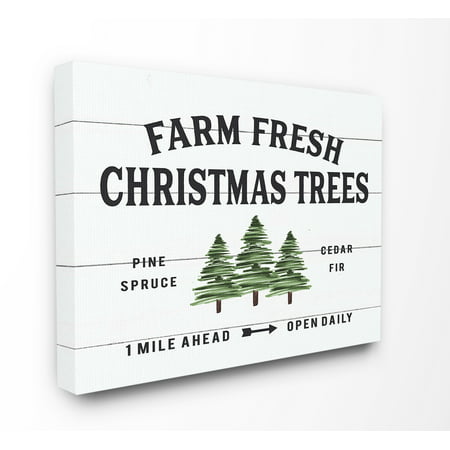 The Stupell Home Decor Collection White Planked Look Holiday Farm Fresh Christmas Trees Spruce and Fir Stretched Canvas Wall Art, 16 x 1.5 x
