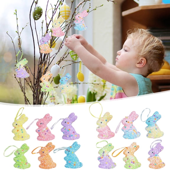 JASKFLY 6PCS Easter Ornaments - Foam Rabbit Hanging Decorations for Spring Trees Windows and Party Backdrops