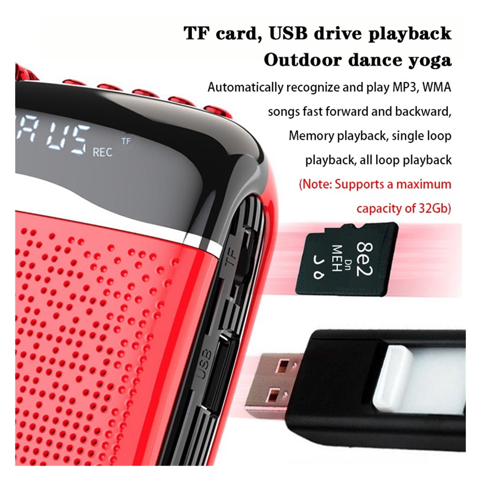 Wired/2.4G Wireless Voice Amplifiers Microphone 5.0 Speaker Teacher School Tour Guide 20W Portable FM Radio Megaphones ,Powerful Voice Amplifier