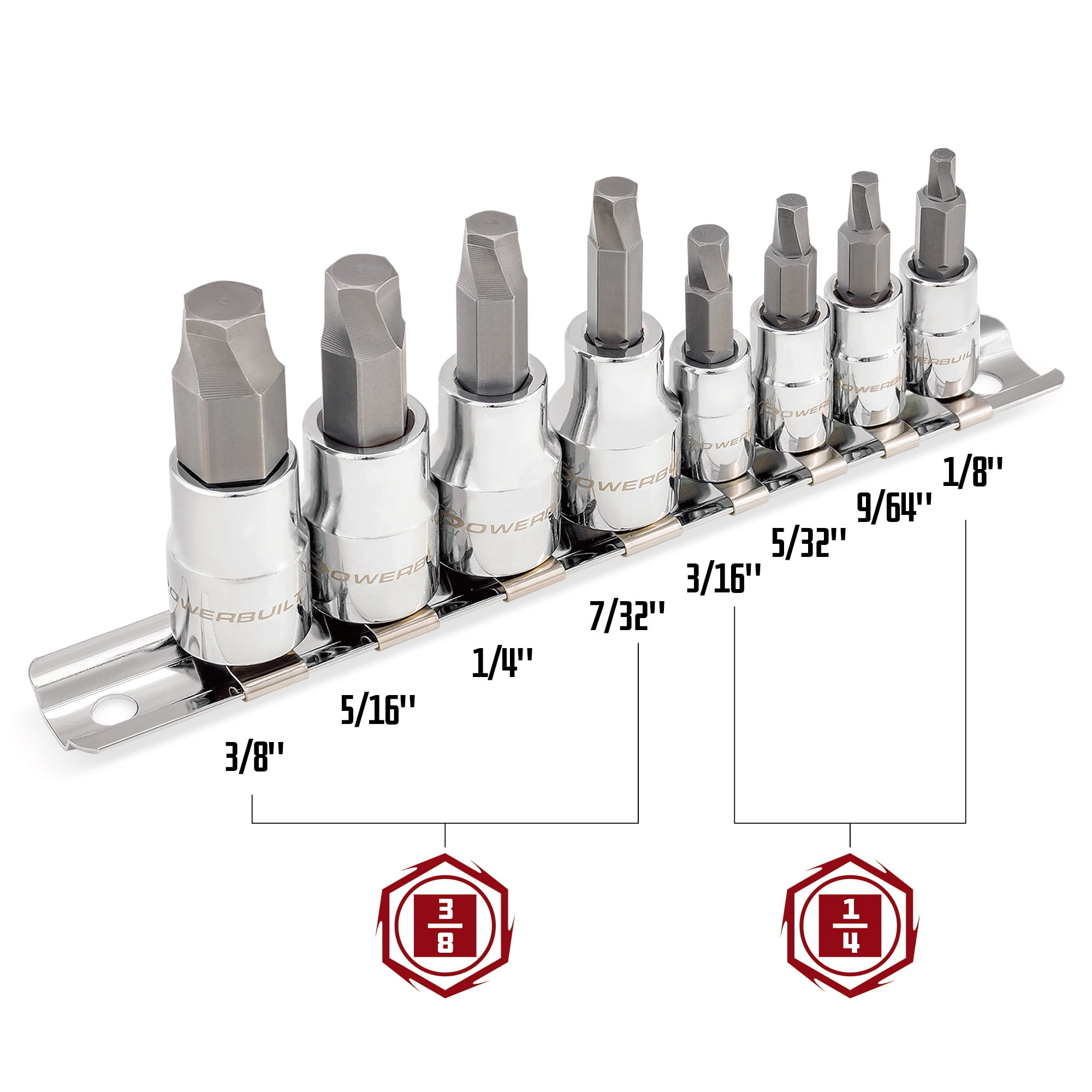 Powerbuilt 8 Piece Zeon SAE Hex Bit Socket Set for Damaged Bolts - 642574