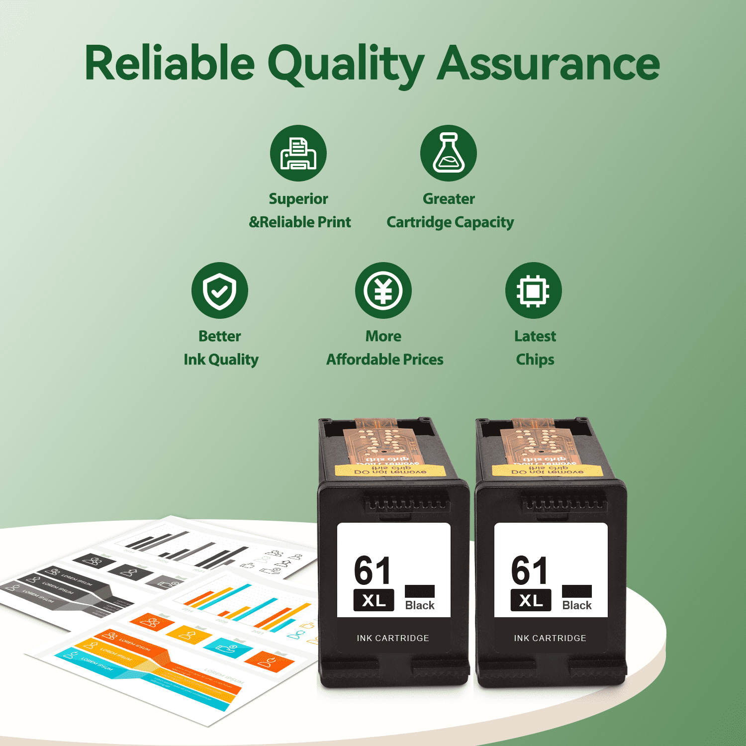 61 Black Ink Compatible for HP  61XL Black Ink Cartridge for  Printer Ink 61 61XL Black (2 Pack)